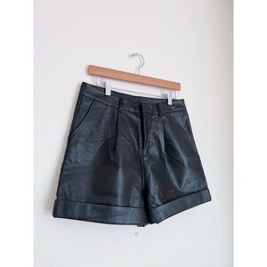 Black Vegan Leather Tailored Shorts | High Waist | Pleated | Size L